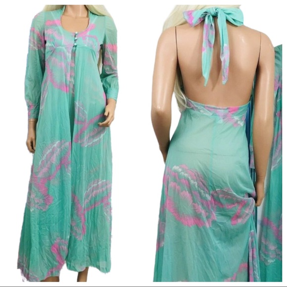 RARE VINTAGE MAXI halter peignoir set